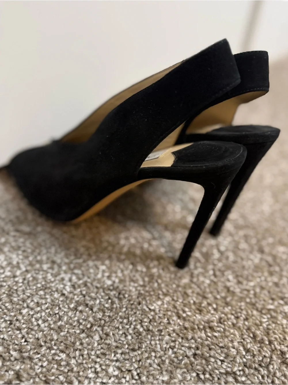 Jimmy Choo Black Suede Open-Toe Slingback Heels
